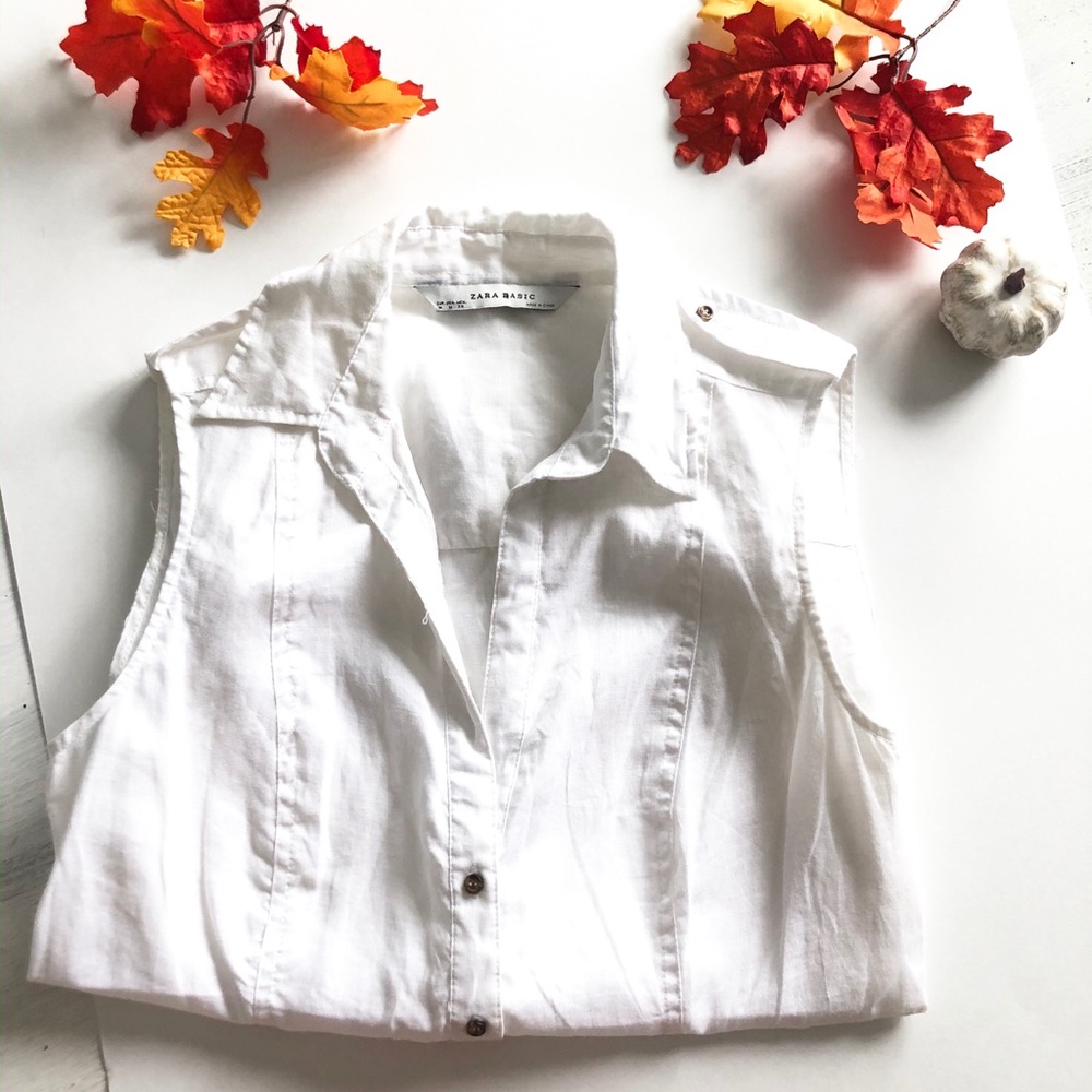 Zara White Button Down Collared Tank